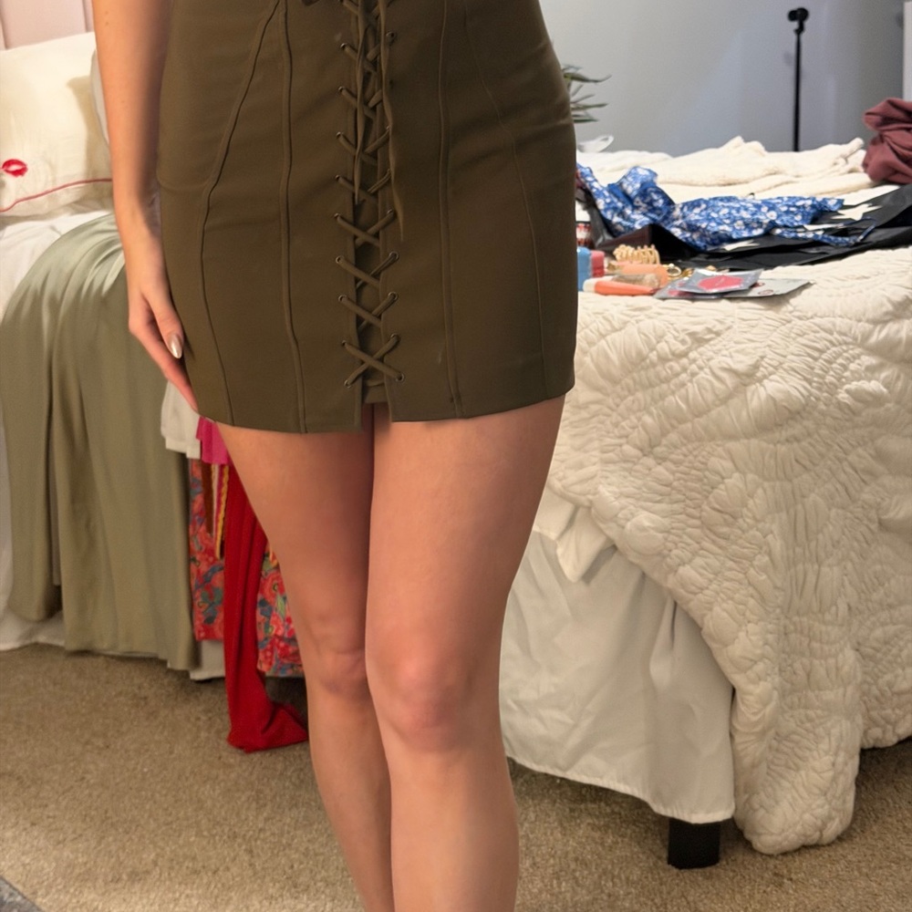 Zara Khaki Lace-Up Mini Skirt